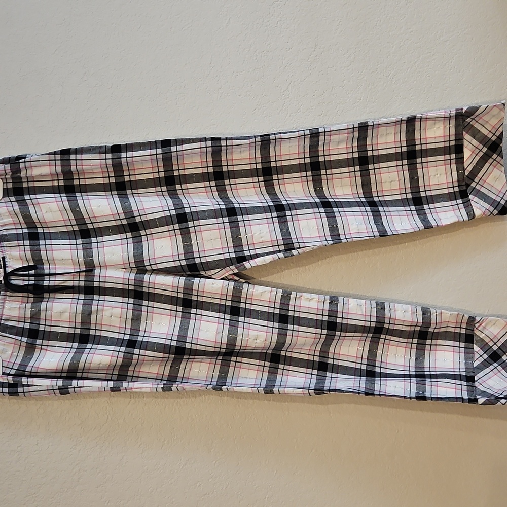 Victoria's Secret |Women's Black Pink Metallic Plaid Loungewear Pajama Bottoms L